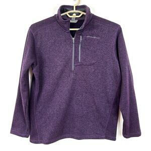 Eddie Bauer Radiator Sweater Fleece Quarter-Zip Pullover heather purple Medium